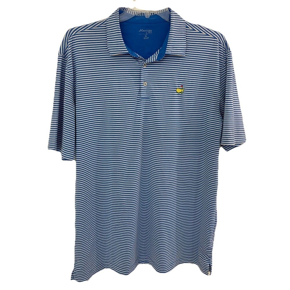 Men's Masters Tech Golf Polo Striped Short Sleeve Performance Blue Size XL